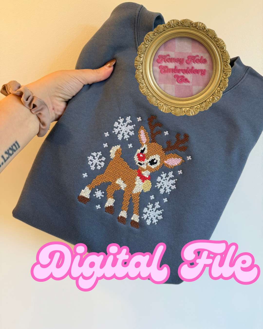 Cross Stitch Rudolph Embroidery Design🦌🎄