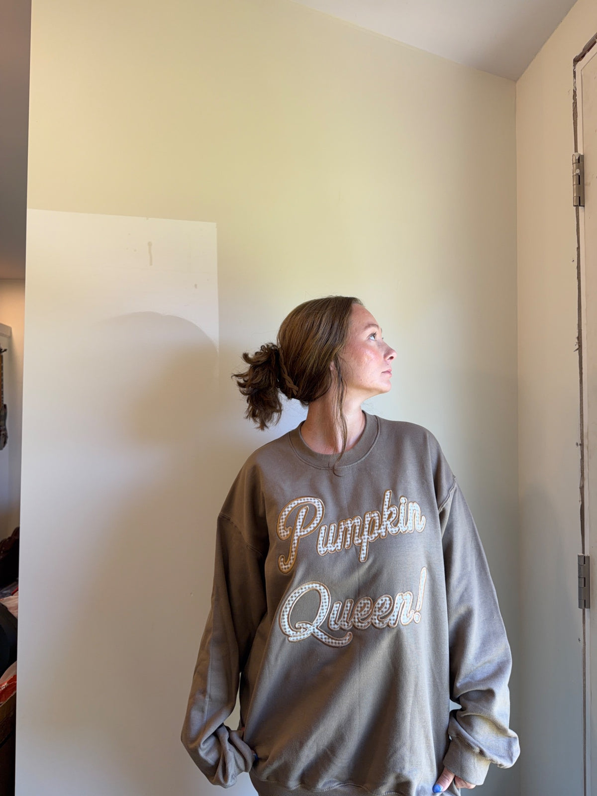 Pumpkin Queen embroidered sweatshirt worn